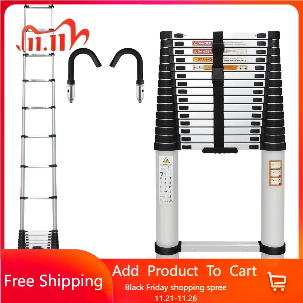 20ft 6.2M Aluminum DIY Extension Folding Loft Ladder with 2 Detachable Hooks Anti-Slip Rubber Feet Portable Heavy Duty Folding