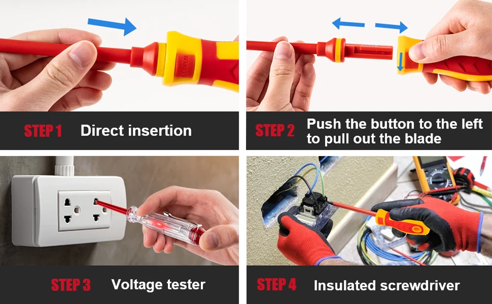 13/9-teiliges 1000V Isoliertes Schraubendreher-Set S2-Stahl Magnetische Spitzen PP+TPR-Griff für Elektriker-Reparaturwerkzeuge & Industrielle Anwendungen – Detail 10
