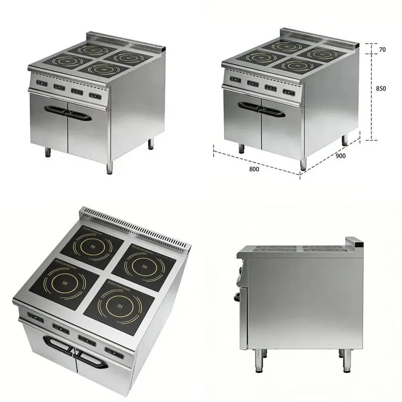 Commercial Stainless Steel 4 Burner Electric Stove with Cabinet and Microwave Oven Cooking Utensils 14000W Power 1 Year Labor