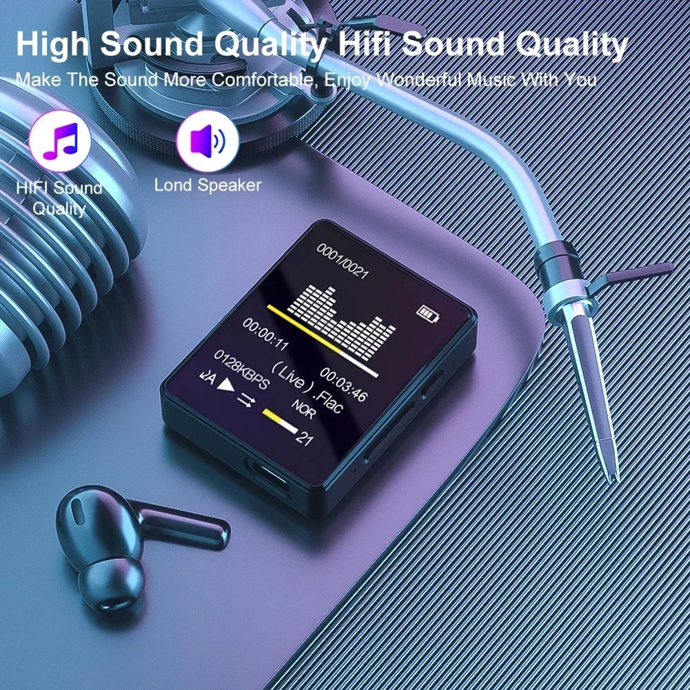 HiFi MP3-плеер Bluetooth 5,0 Музыкальный стереодинамик Мини MP4 Воспроизведение видео с TFT-экраном FM-радио Запись Walkman Новейший