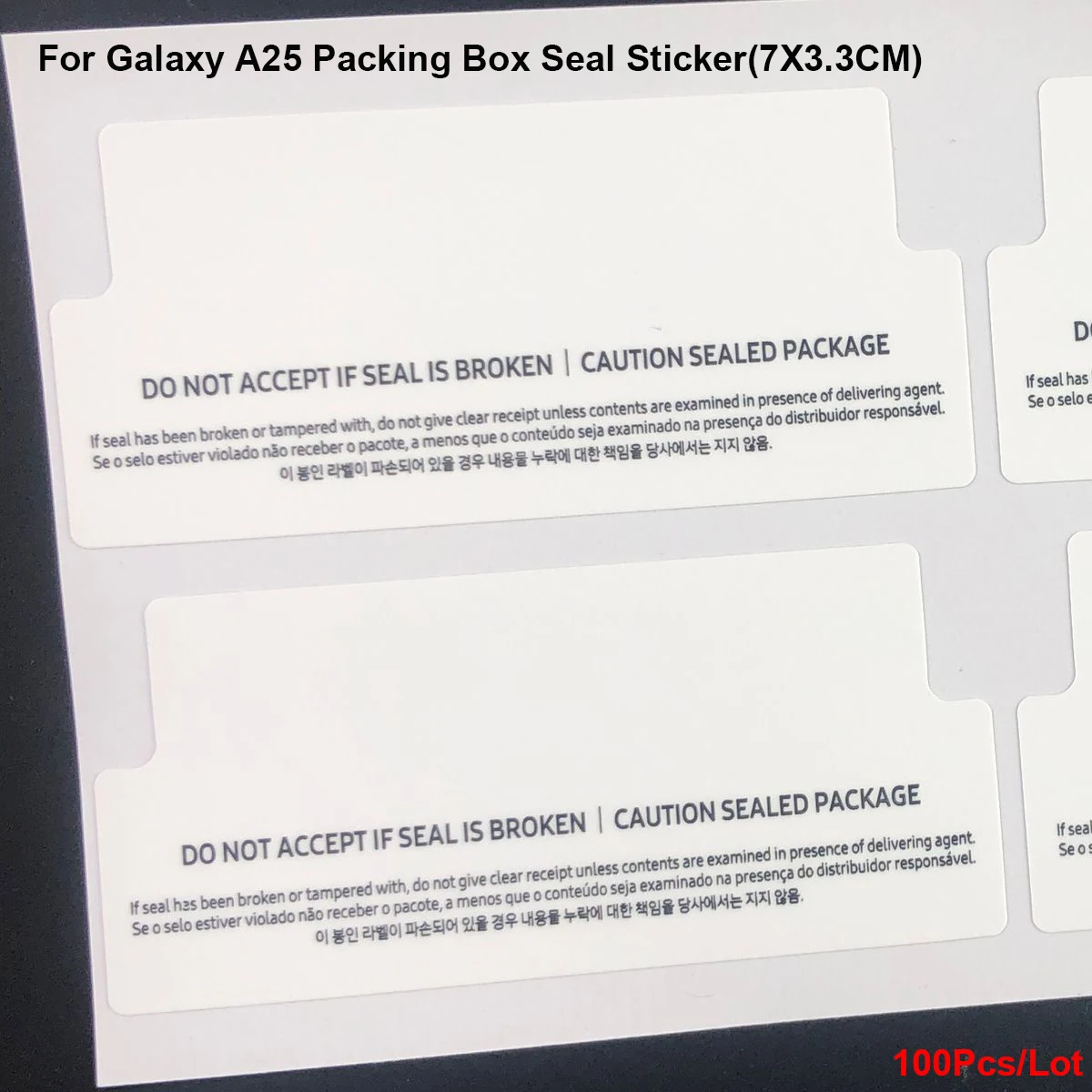 100XPacking Box Sealed Label For Samsung Galaxy A15 A35 A55 A25 S23 S24 Ultra Plus Fold 6 5 Flip 6 5 Box Resealed Sticker