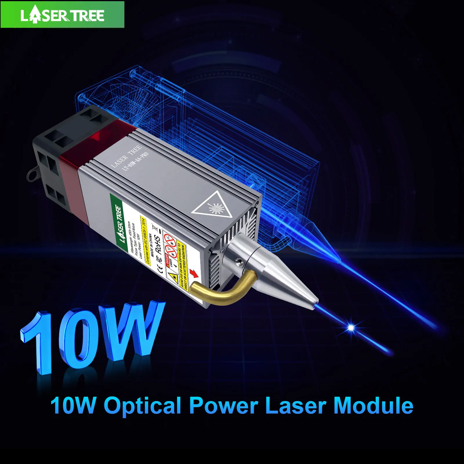 LASER TREE 5 Вт 10 Вт оптический мощный лазерный модуль с воздушной системой 450 нм синий свет TTL лазерная головка для гравировки с ЧПУ режущие инструменты DIY