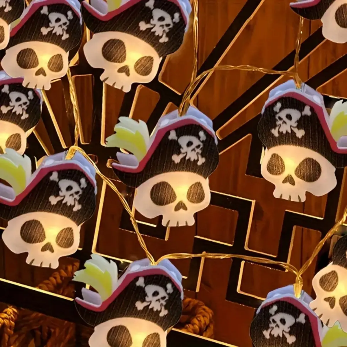 1pc 10/20 LED Halloween Pirate Skull String Lights Indoor Decorative Lamp Battery Powered Lights Suitable For Home Garden Decor - view 3