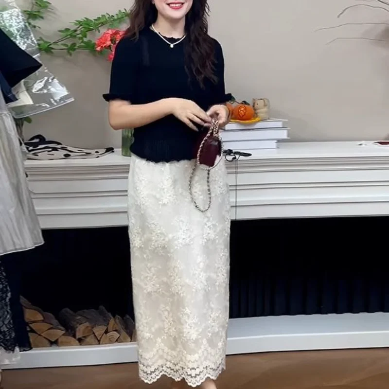 Women's Heavy Industry Three-dimensional Carved High Waist Spring Summer New Temperament White Skirt
