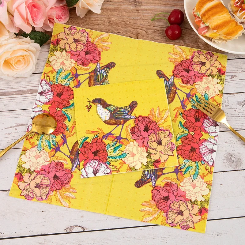 20pcs/Pac Flower and Bird Series Printed Napkins Native Wood Pulp 2-Ply Colorful Paper Napkins Kitchen Table Holiday Decoration