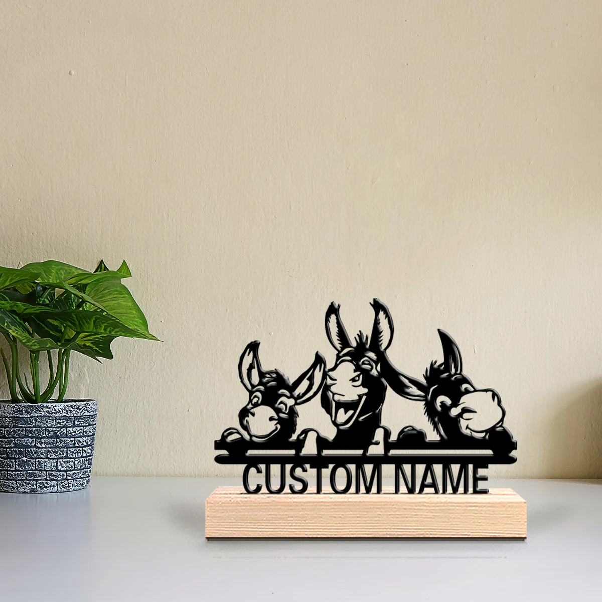 1pc Terror Personalized Custom donkey Metal Statues Wooden Base Wall Decor for Living Room Garage Modern Industrial Style