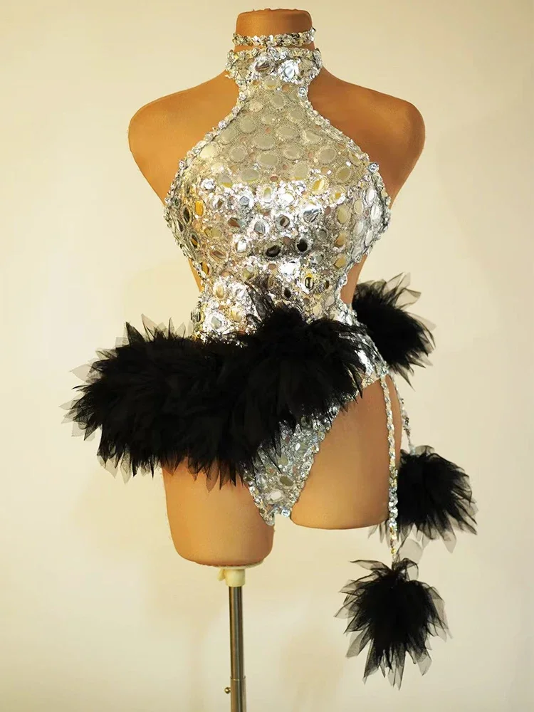 Robe de pom-pom girl sexy à paillettes en maille, tenue de reine, costume de scène, tenue de tournage photo, spectacle de drag charmant, Las Vegas, ensemble de 2 pièces