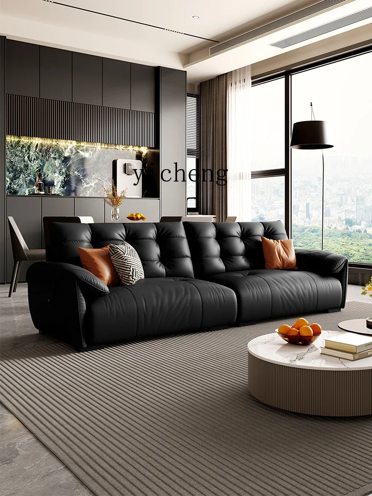 minimalist leather sofa first layer cowhide high-end living room down buckle sofa