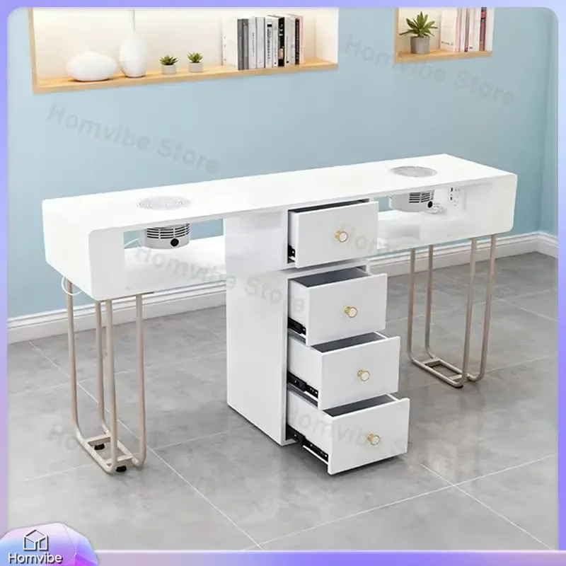 Modern Wooden Manicure Table with Built-in Vacuum Cleaner Double Nail Station Salon Furniture Eco Friendly Durable Easy Clean