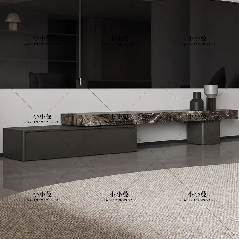 for Modern Simple Gray TV Cabinet and Coffee Table Combination High-end Minimalist Rock Slab Retractable Floor for Small