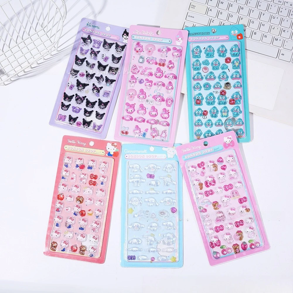 Kawaii Sanrio Hangyodon dibujos animados 3D relieve lindo pegatinas de gelatina niñas pegatina decorativa periférica creativa regalos de cumpleaños