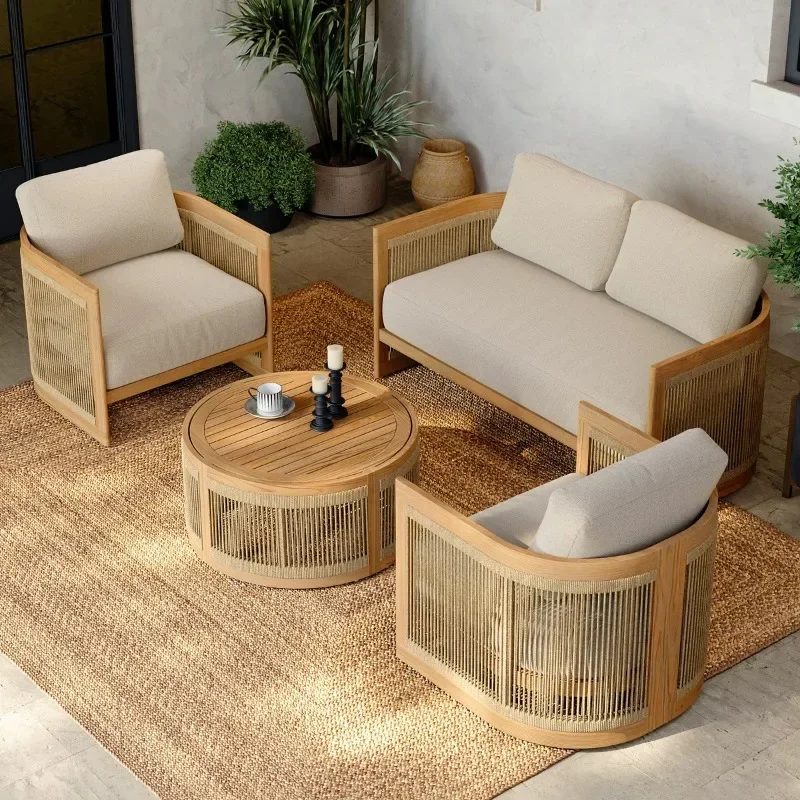 Nordic outdoor courtyard sofa combination rattan sofa open-air balcony leisure rattan chair hotel homestay rattan sofa