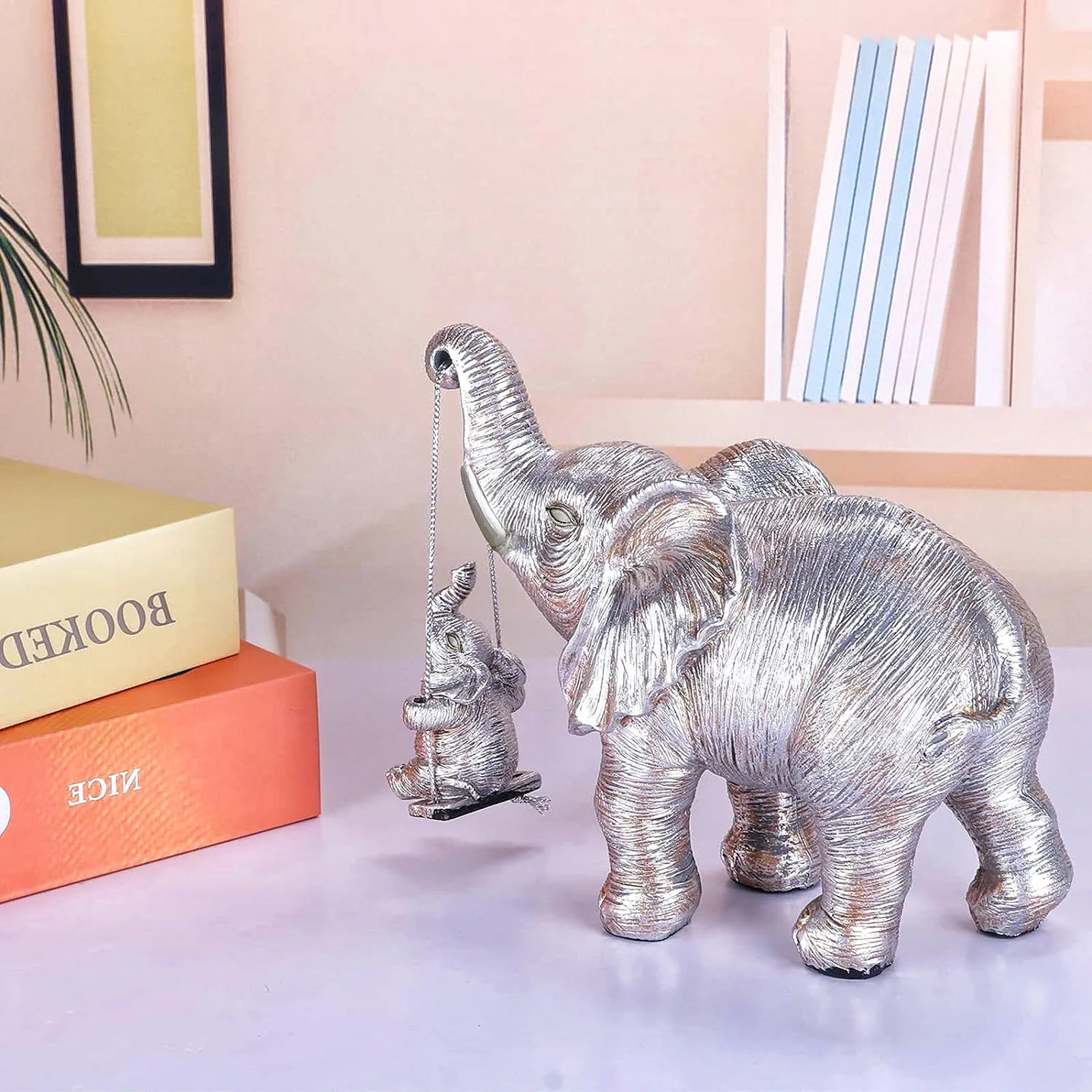 Swing Elephant Gold Silver Resin figurine set Christmas set Home sculpture art Living room table decorative crafts Family gift