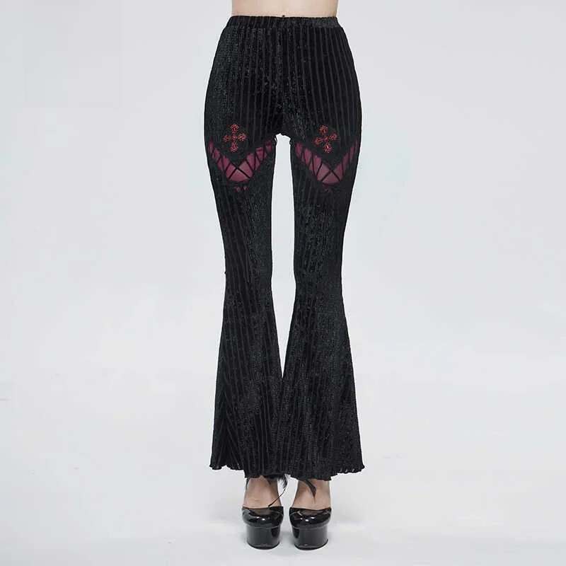Gothic Women's Loose Wide Leg Pants Velvet Flocking Trousers Fashion Devil Brand Long Pants Polyester Spandex Blend