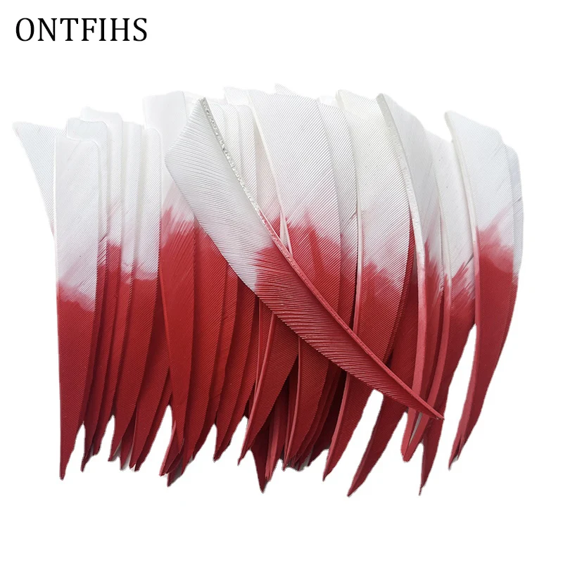 36PcsRight/Left Wing Turkey Feather White on Red Gradient Shield Cut 4Inch Archery DIY Accessories Arrow Flethes