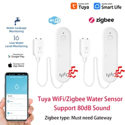 Tuya WiFi/Zigbee Water Sensor Smart Life Water Leak Sensor Flooding Detector With 80dB Sound APP Notification Alerts Alarm