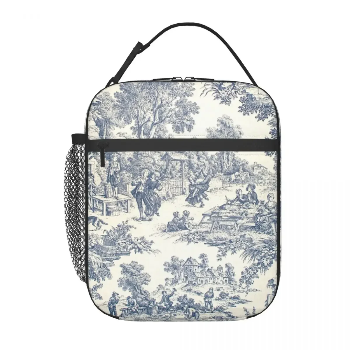 Toile De Jouy Number 2 Portable Lunch Box Women French Navy Blue Motif Cooler Thermal Food Insulated Lunch Bag School Student