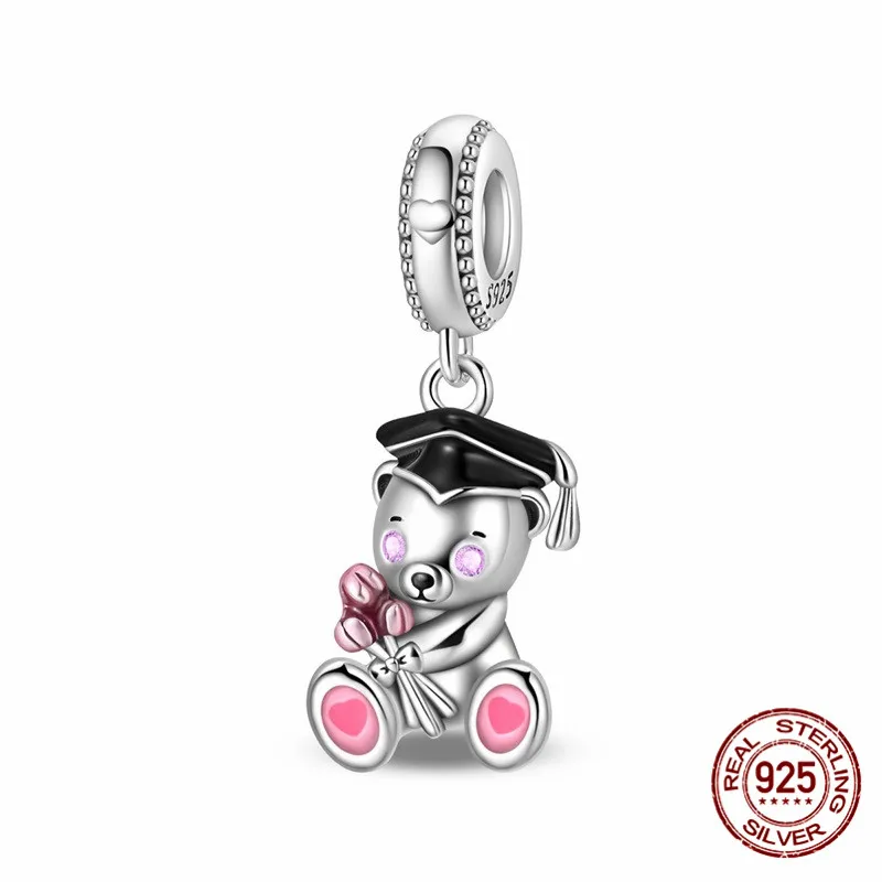 

925 Sterling Silver Bear Pendant Bead Inlaid with Zircon Paired with an Original Bracelet DIY Womens Jewelry Gift