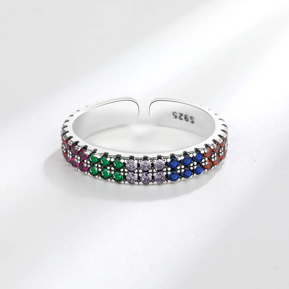 

Buyee 925 Sterling Silver Female Ring Finger Multi Color Crystal Open Ring Finger for Women Fashion Party Fine Jewelry Circle