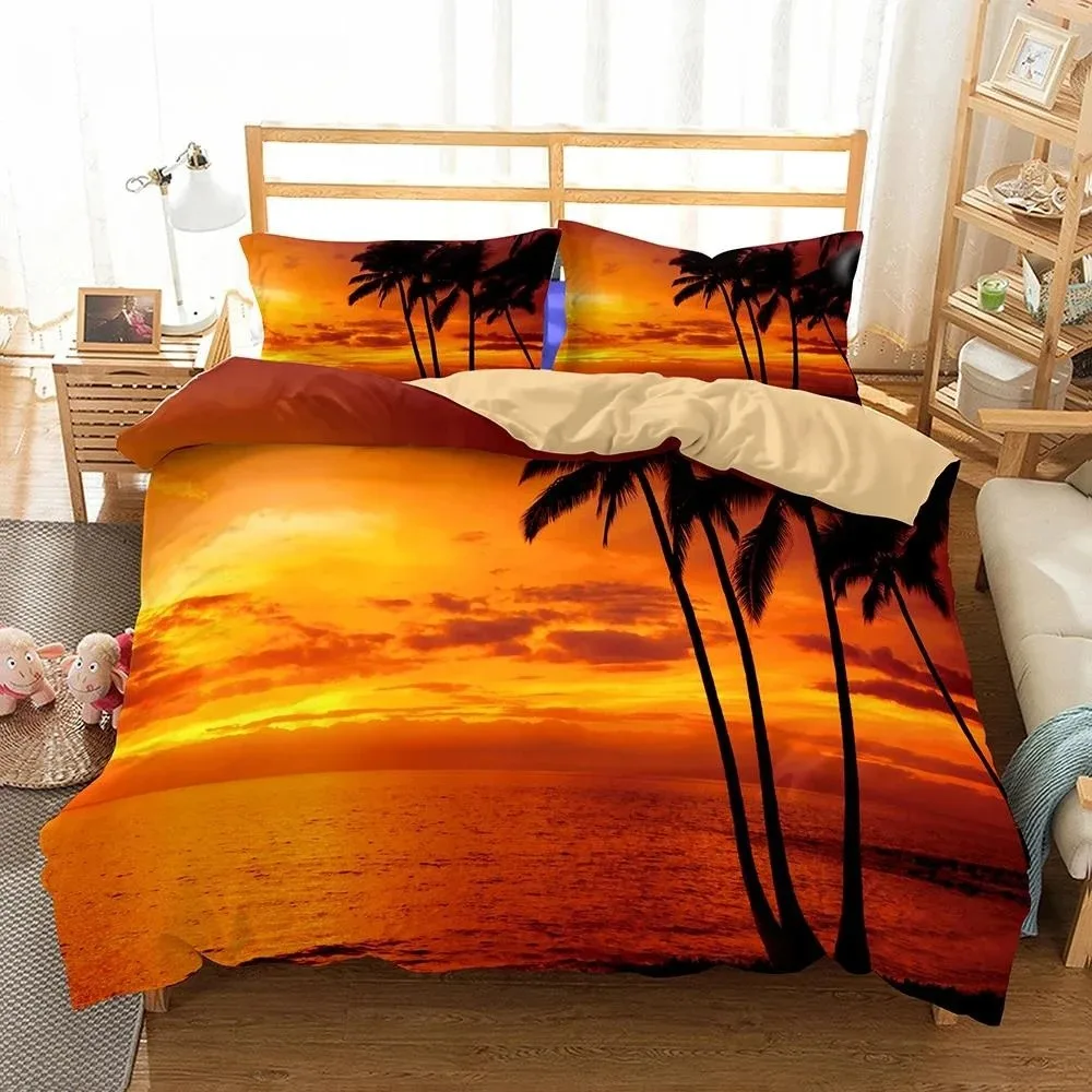 3D Bed Set Beautiful Beach Bedding Bed Sets Modern Quilt Cover+pillowcases Winter California King Bedding Sets Jogo De Cama Bed 4