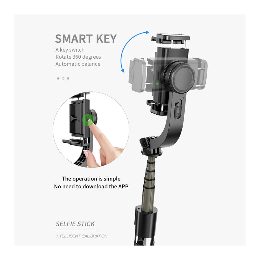 Handheld Gimbal Stabilizer for Smartphone 1-Axis with Selfie Stick Tripod Stand Wireless Bluetooth Remote for iPhone Android