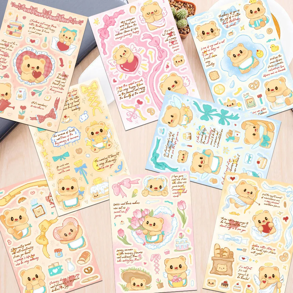 

8 листов водонепроницаемых граффити-наклеек Butter Bear Guka для шлемов, велосипедов, ежедневников, пеналов, Papery Pop Store