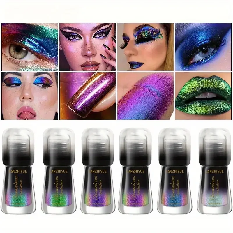 Fard à paupières liquide à 6 couleurs changeantes, paillettes perlées, fard à paupières métallique Monochrome, liquide brillant, brillant à lèvres, cosmétique pour Nail Art