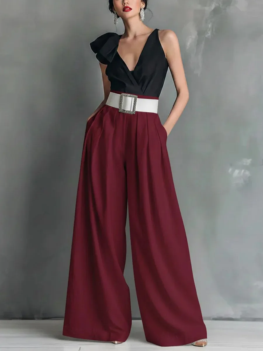 

Women's Solid Color High Waist Wide Leg Pants Spring Fashion Commuting Long Pants Elegant Formal Office Lady Palazzo Trousers
