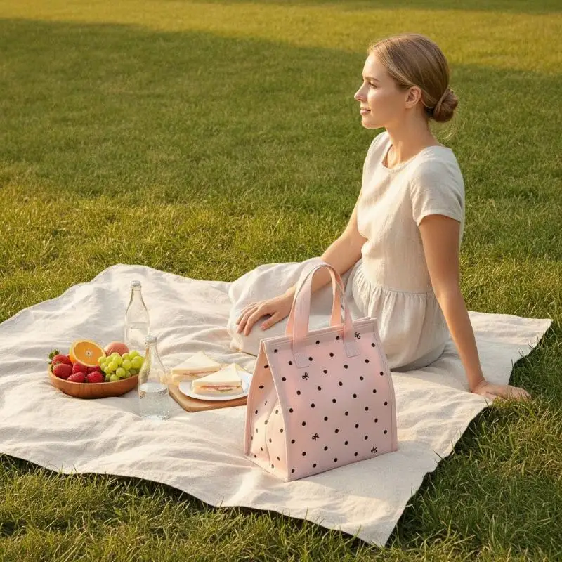 Portable Reusable Insulated Lunch Bag Minimalist Top Handle Leakproof Tote for Student Office Outdoor Trips