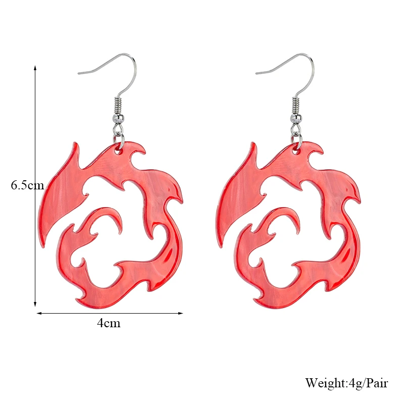 YAOLOGE Acrylic Exaggerated Round Geometric Red Flame Drop Earrings For Women New Trend Girls Hip-hop Cartoon Jewelry Gifts