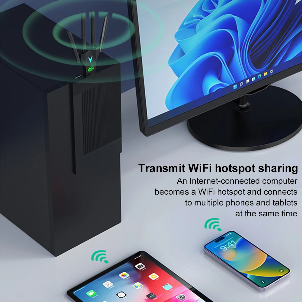 1300Mbps การ์ดเครือข่ายไร้สาย 2.4/5.8 Ghz USB 3.0 WiFi USB Adapter 4 เสาอากาศ Wi-Fi Dongle ตัวรับสัญญาณไร้สายสําหรับ PC/แล็ปท็อปหน้าต่าง