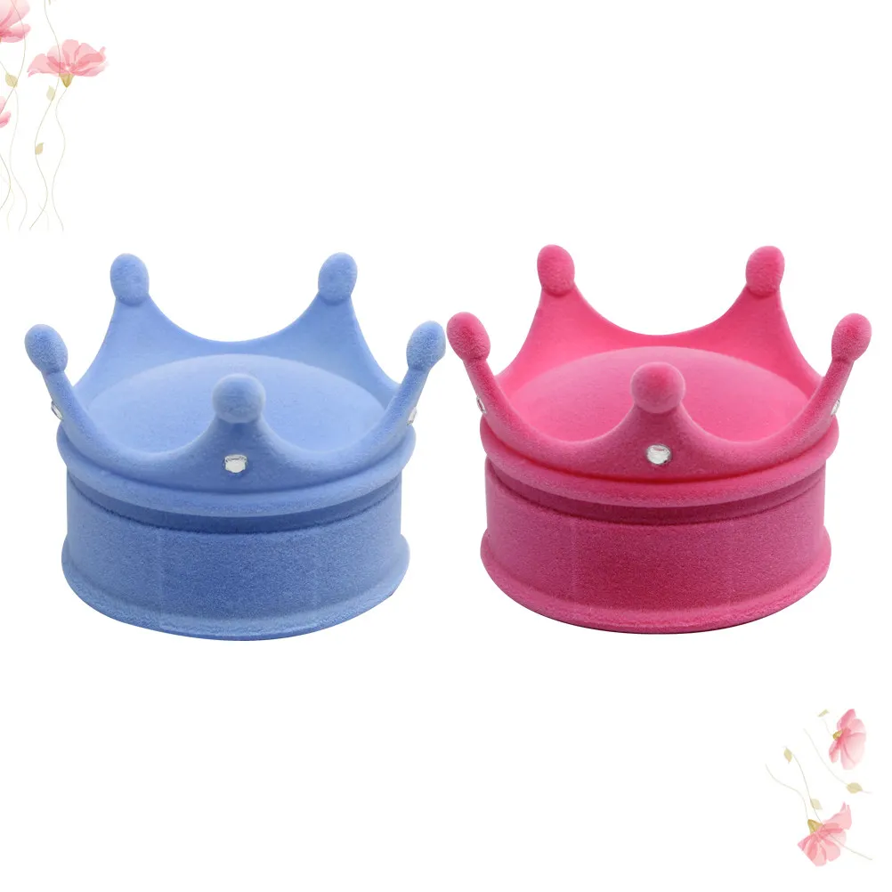 

2Pcs Jewelry Box Crown Shaped Elegant Ring Case Compact Lightweight Storage Holder Wedding Gift Blue Rosy Fashion Jewelry
