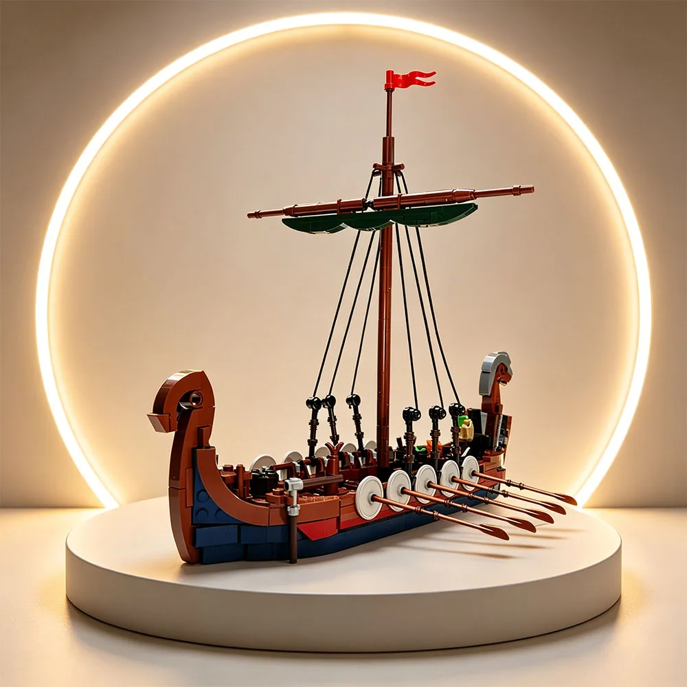 Blocs de construction MOC : Modèle de navire viking médiéval, briques de bateau de navigation pour l'aventure en mer, cadeaux pour fêtes et festivals