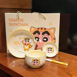 Crayon Shin Chans Cartoon Ceramic Tableware Rice Bowl Cute Plate Spoon Chopsticks Plate Five-Piece Set Gift for Friends