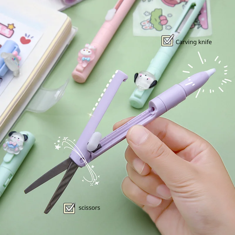 1pcs Cute Cartoon Scissors with Folding Craft Knife Ceramic Pen Knife Safe Scissors for Students