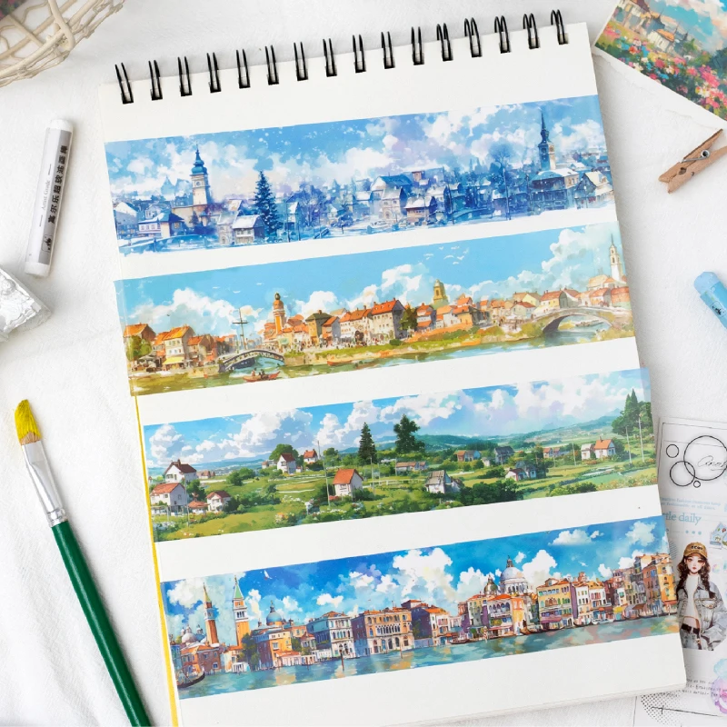 6 style 5cm * 200cm/roll travel time theme beautiful scenery PET tape DIY handmade materials scrapbook background decoration