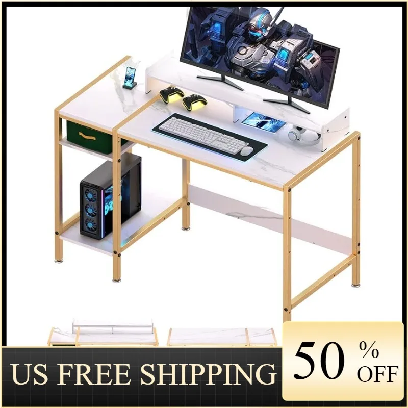 

MINOSYS Computer Gaming Desk - 47" Home Office Desk with Storage, Writing Desk Monitor Stand, Modern Simple Study Corner Table