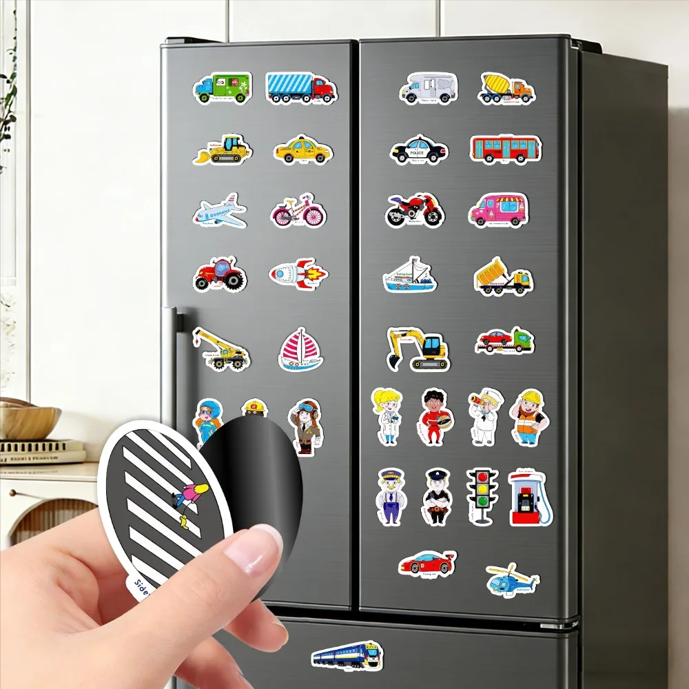 Fridge Magnets, Set of 40 Vehicle and Occupation Fridge Magnets, Magnetic Traffic-Themed Fridge Decorations
