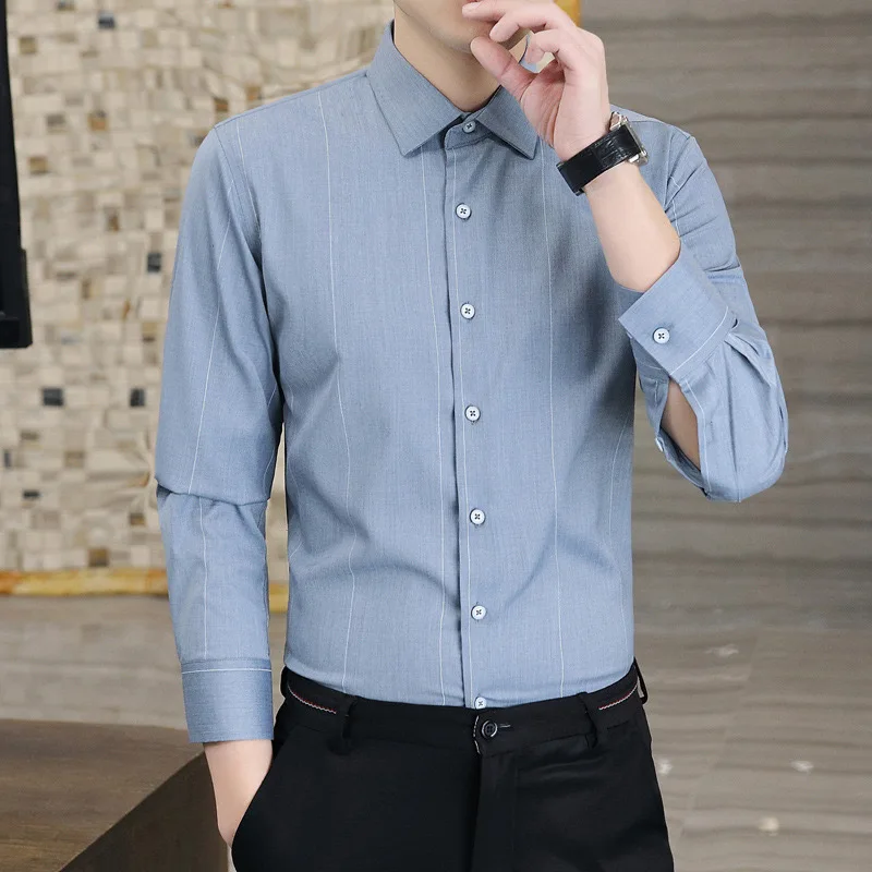 Men's new long sleeve shirt free ironing comfortable casual slim top trend spring summer high quality work professional wear