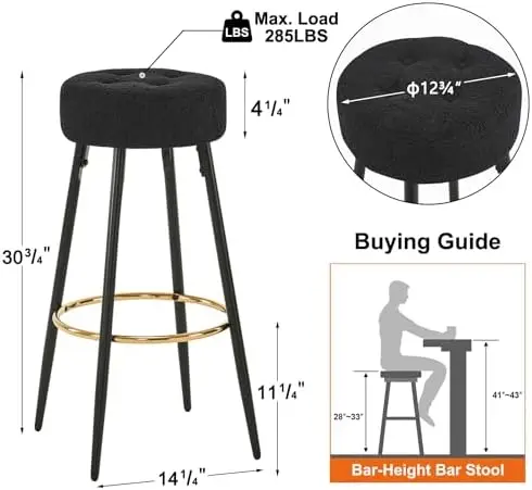 26" Leather Round  Stools Counter Stools Set of 2 Modern Upholstered Dining Chair Stool with Gold Footrest for Kitchen Coffe