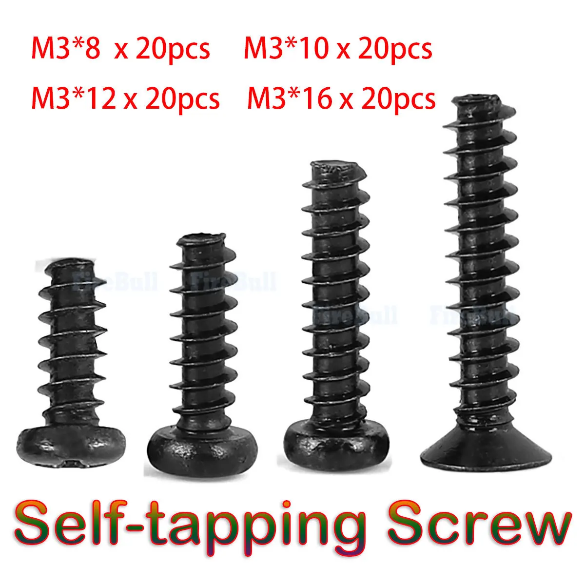 Each 20pcs M3*8 M3*10 M3*12 M3*16 Self-tapping screw for HSP 1/10 94122 94123 94111 RC Car 02092 02096 02097 08024 Upgrade 80PCS