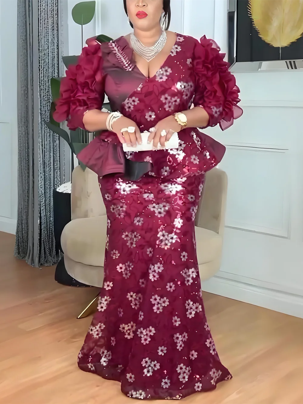 

Plus Size African Party Dresses for Women Dashiki Sequin Sexy Bodycon Long Dress Elegant Christmas Muslim Wedding Evening Gown