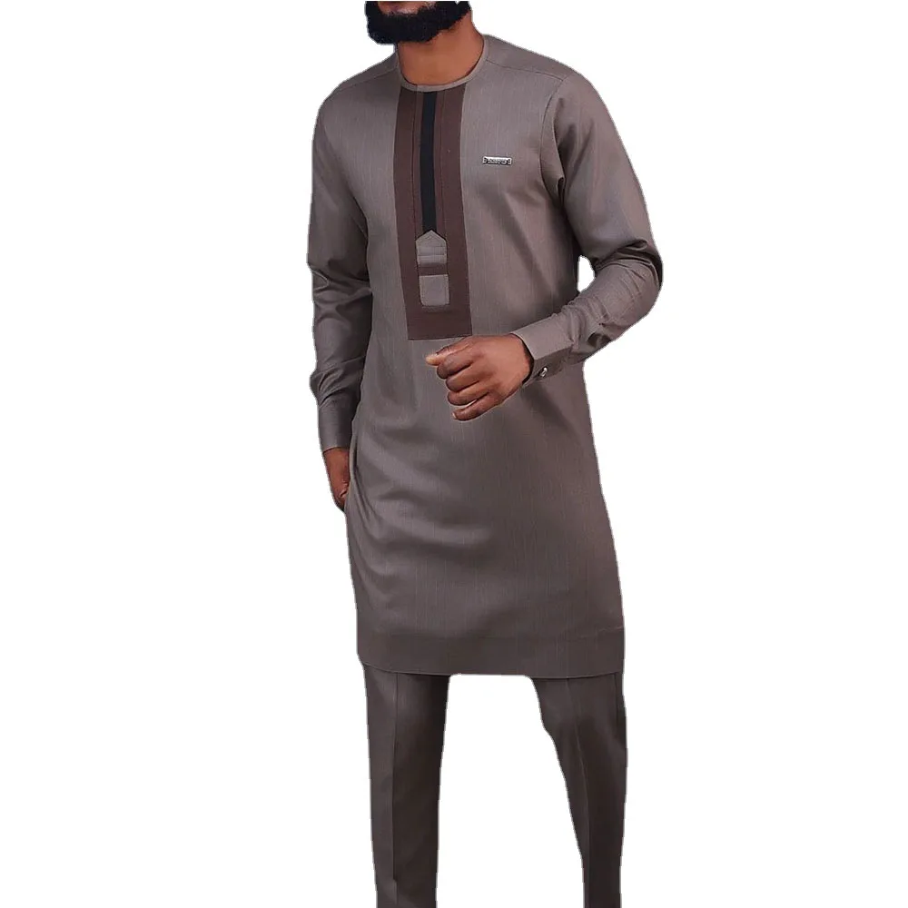 Vêtements africains pour hommes, ensembles assortis, manches longues, col rond, haut noir, pantalon, Dashiki, vêtements africains, printemps,