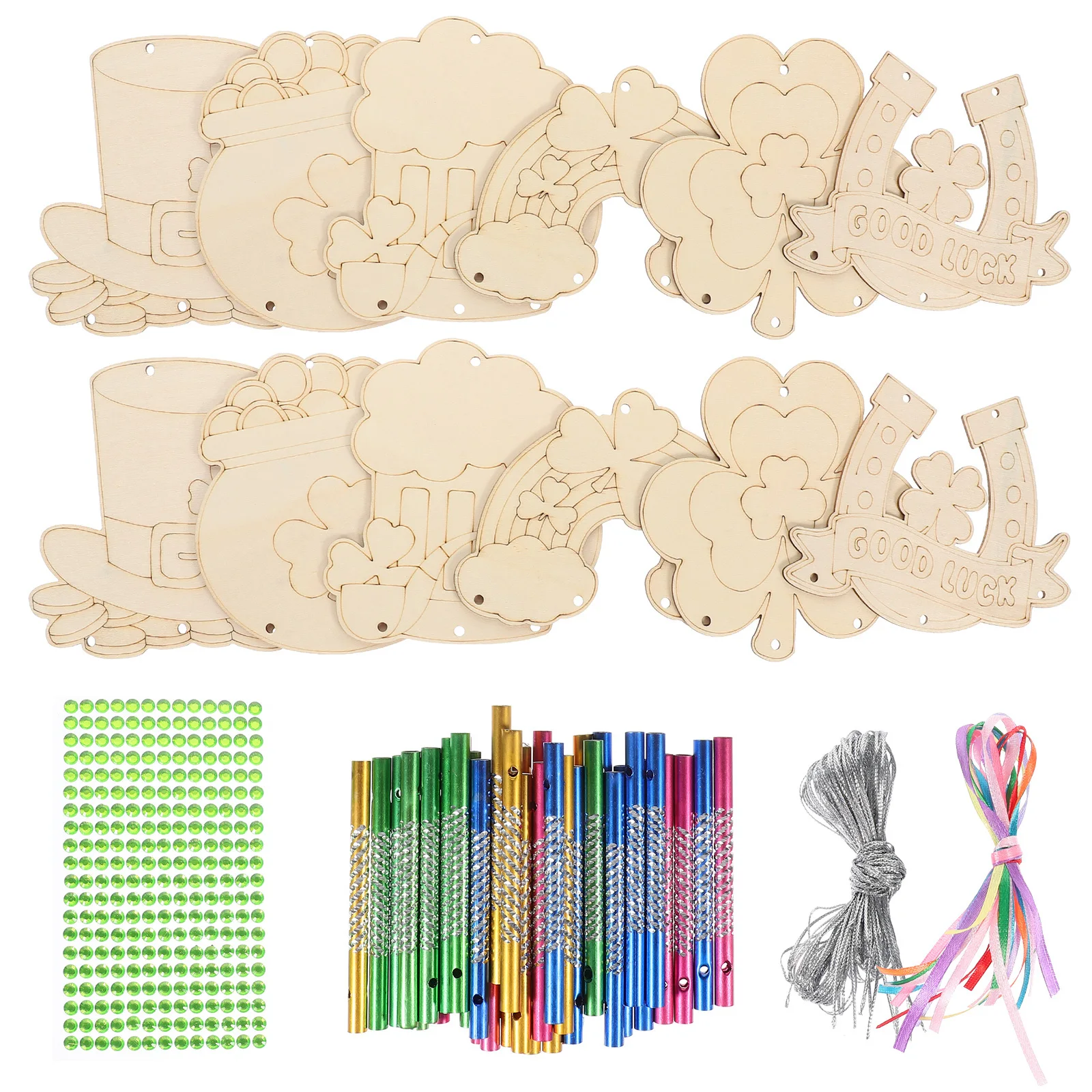 

1Set St Patrick Day Wooden Wind Chime DIY Kit Unfinished Blank for Festive Decor Gift Wood Wind Chimes DIY Supply
