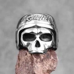 Rider Life Skull Biker Gothic Moto Men Rings Punk Hip Hop for Boyfriend Male Stainless Steel Jewelry Creativity Gift Wholesale