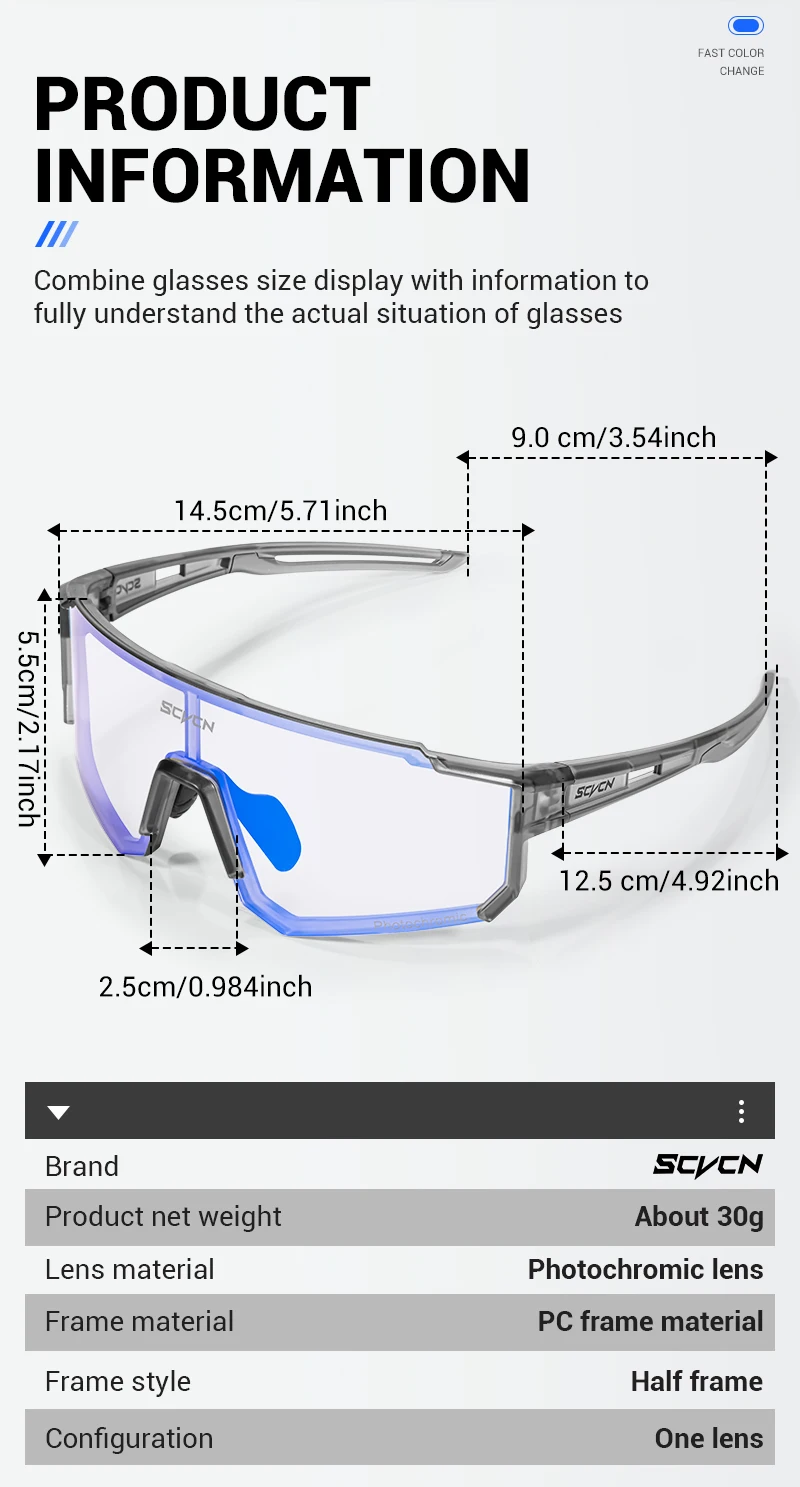 SCVCN Farbe Photochrome Radfahren Sonnenbrillen Outdoor Sport Fahrrad Sonnenbrille Männer MTB Radfahren Gläser Frauen Rennrad Gläser – Detail 9