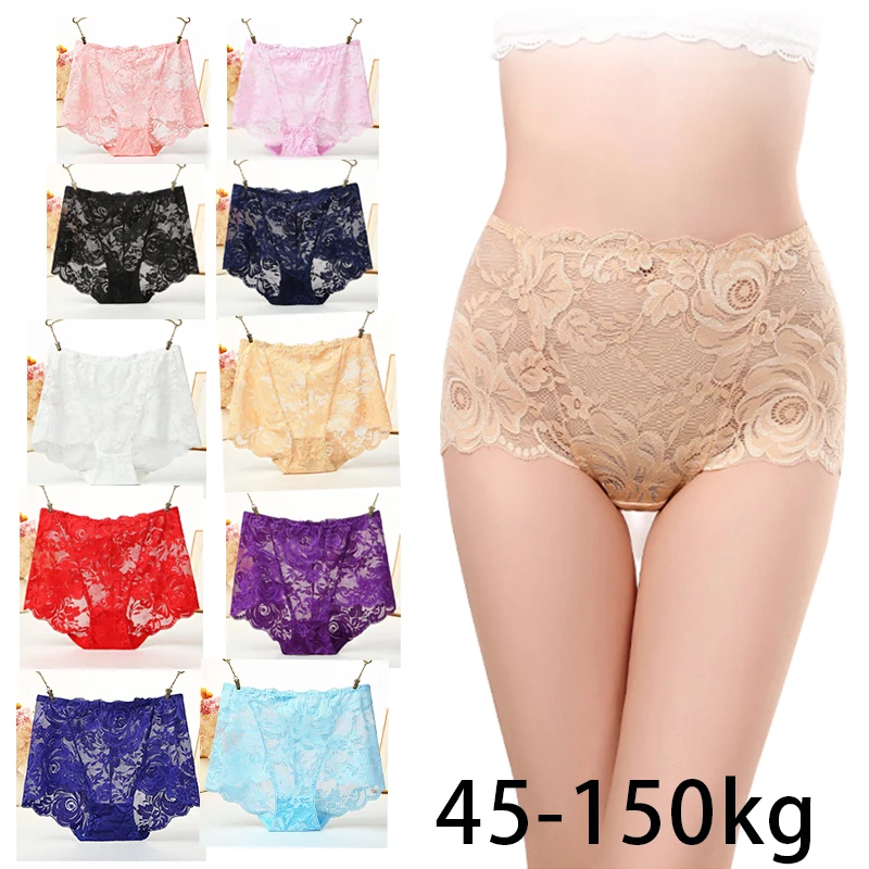 1pcs Sexy Lace Panties Women's Underpants Solid Color Large Size High waist Briefs Breathable Lift buttocks Female Underwear