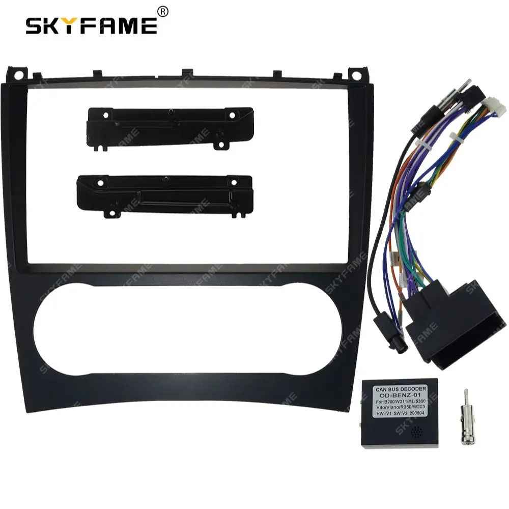 SKYFAME Car Frame Fascia Adapter Canbus Box Decoder Android Dash Fitting Panel Kit For Benz C Class W203 GLK W209