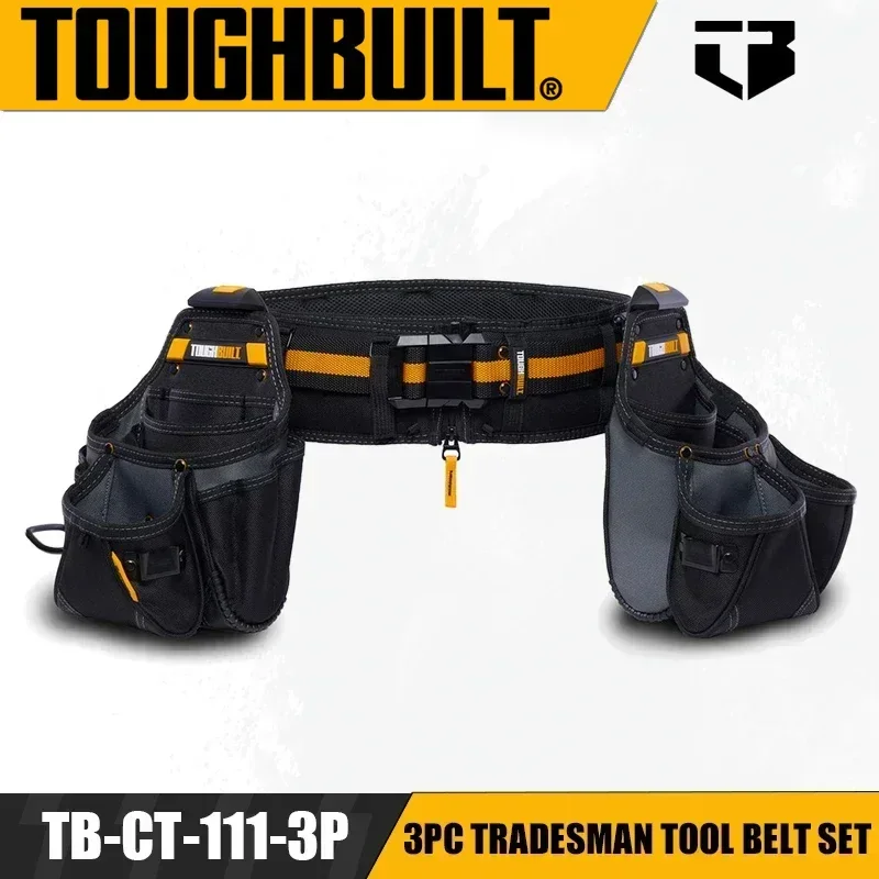 TOUGHBUILT TB-CT-111-3P 3pc Tradesman Tool Belt Set Woodworking Decoration Installation Storage Combo Waist Mounted Tool Pouch