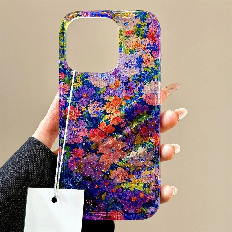 

Чехол для телефона с цветочным рисунком в стиле ретро для IPhone 16, 15, 14, 13 Pro Max, эстетика, блестки, противоударная защитная задняя крышка